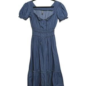 CottageCorge Denim Jean Sun Dress Long Maxi‎